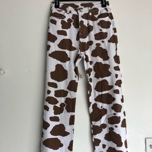 Cow print straight leg jeans